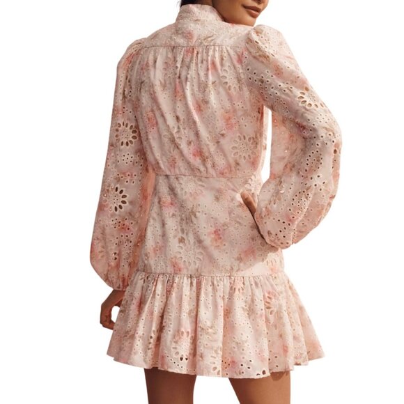 Bardot Hendry Long-Sleeve Floral Lace Mini Dress Size S Pink Floral - Picture 3 of 9